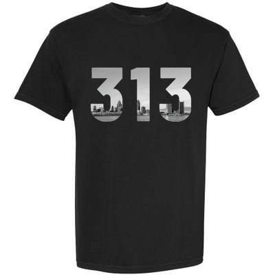 Detroit 313 Area Code Skyline Michigan Vintage Garment-Dyed Heavyweight T-Shirt