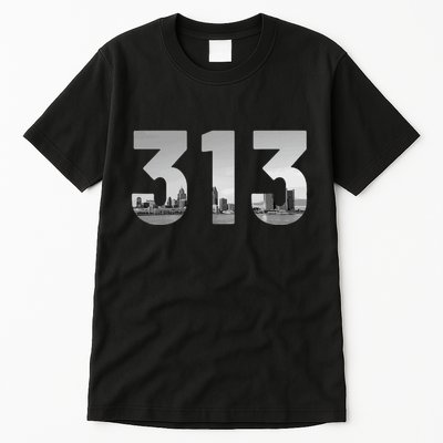 Detroit 313 Area Code Skyline Michigan Vintage Tall T-Shirt