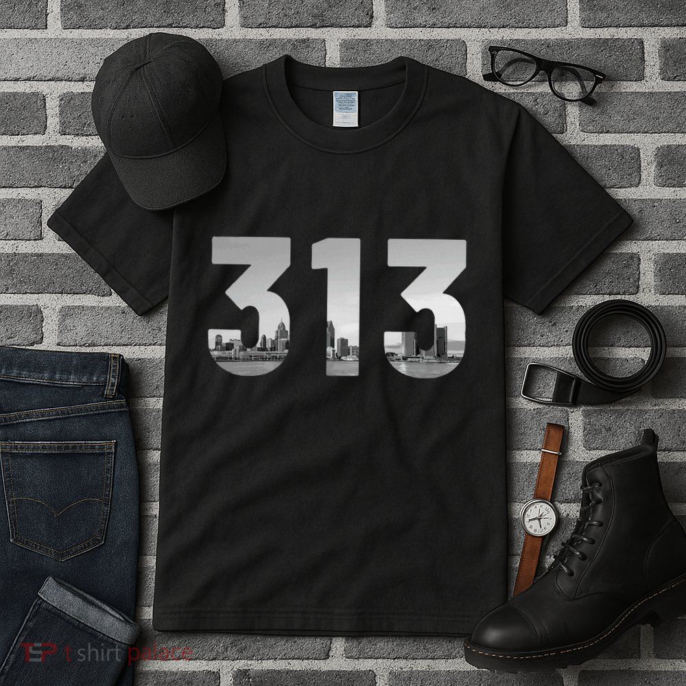 Detroit 313 Area Code Skyline Michigan Vintage Tall T-Shirt