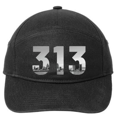 Detroit 313 Area Code Skyline Michigan Vintage 7-Panel Snapback Hat