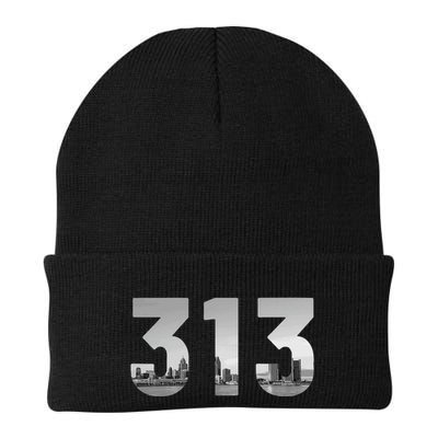 Detroit 313 Area Code Skyline Michigan Vintage Beanie