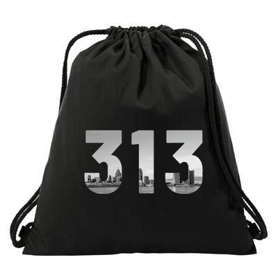 Detroit 313 Area Code Skyline Michigan Vintage Drawstring Bag