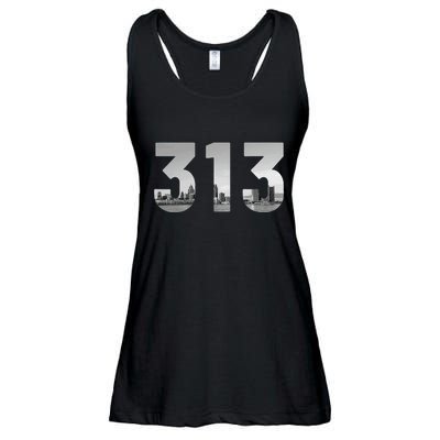 Detroit 313 Area Code Skyline Michigan Vintage Ladies Essential Flowy Tank
