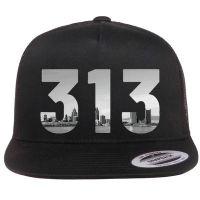 Detroit 313 Area Code Skyline Michigan Vintage Flatbill Hat
