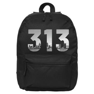 Detroit 313 Area Code Skyline Michigan Vintage 16 in Basic Backpack