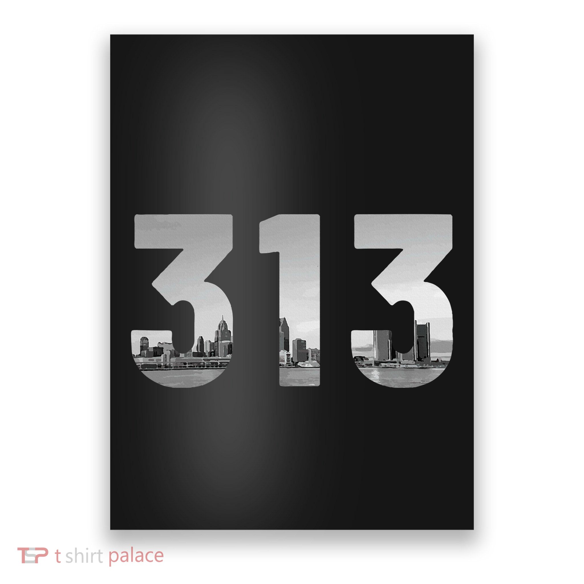 Detroit 313 Area Code Skyline Michigan Vintage Poster
