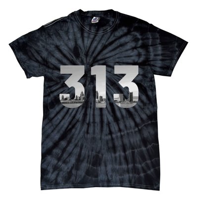 Detroit 313 Area Code Skyline Michigan Vintage Tie-Dye T-Shirt