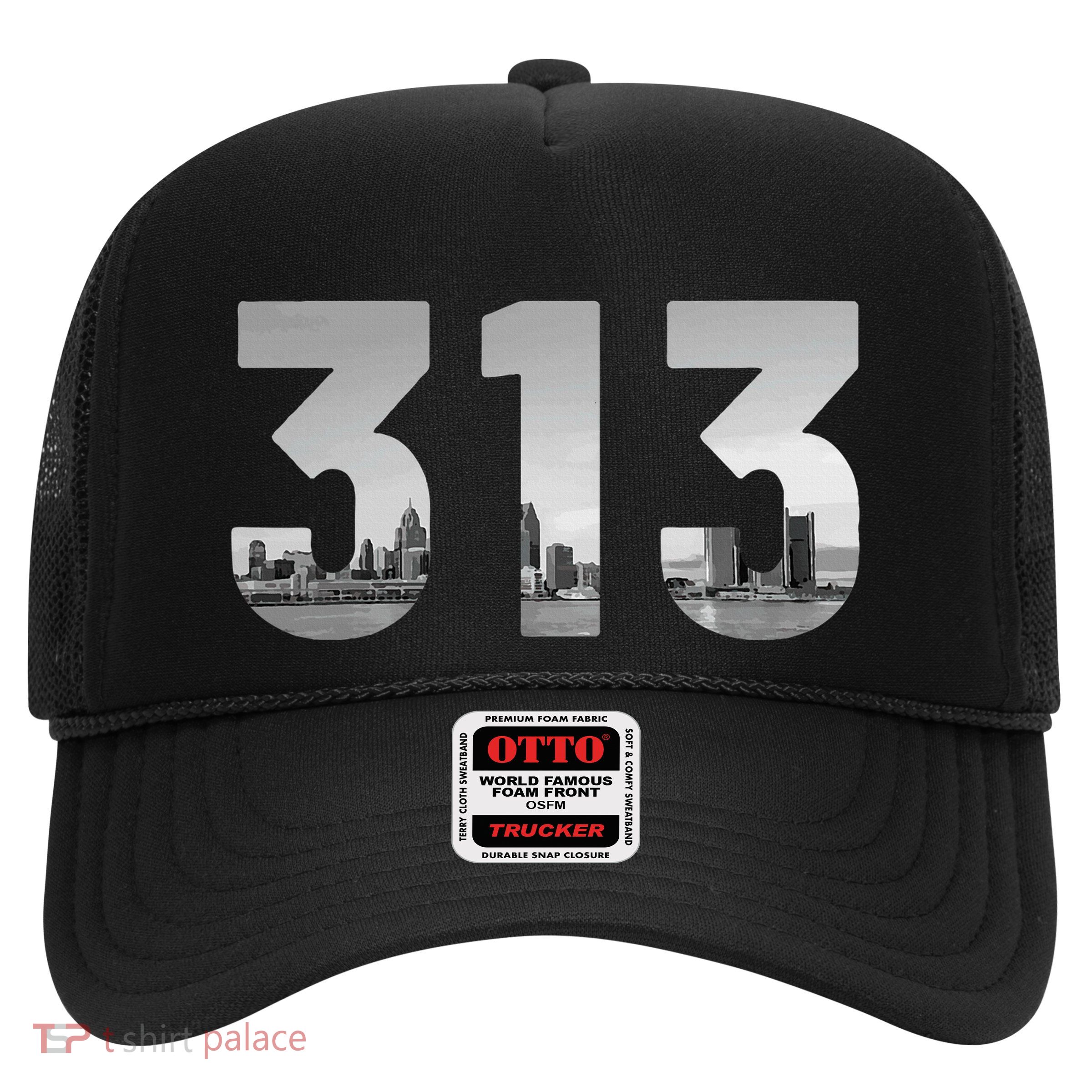 Detroit 313 Area Code Skyline Michigan Vintage Trucker Hat