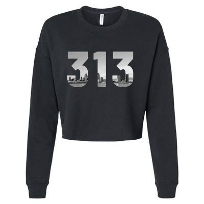 Detroit 313 Area Code Skyline Michigan Vintage Cropped Pullover Crew