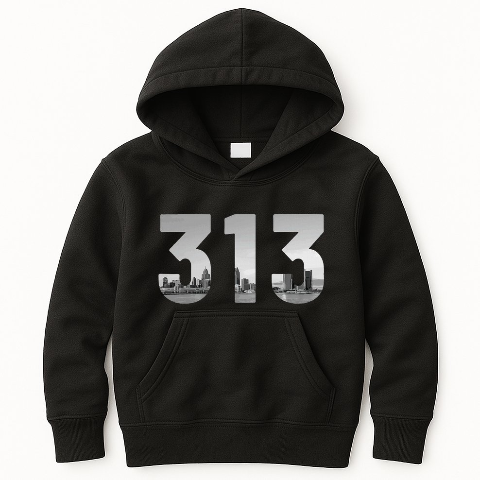 Detroit 313 Area Code Skyline Michigan Vintage Kids Hoodie