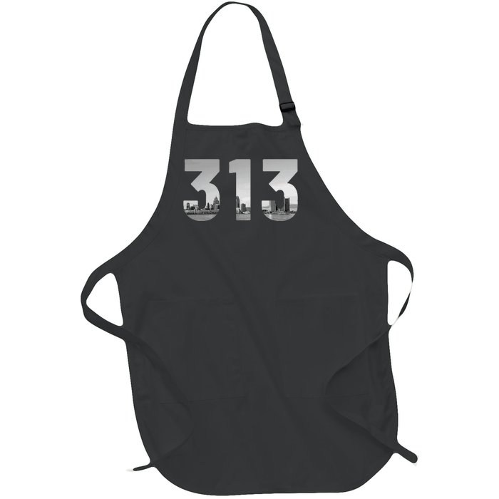 Detroit 313 Area Code Skyline Michigan Vintage Full-Length Apron With Pockets