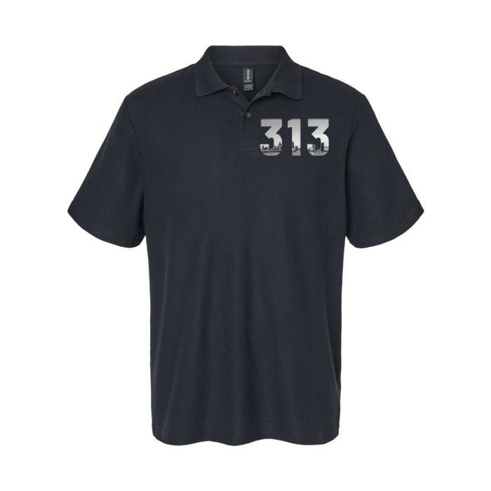 Detroit 313 Area Code Skyline Michigan Vintage Softstyle Adult Sport Polo