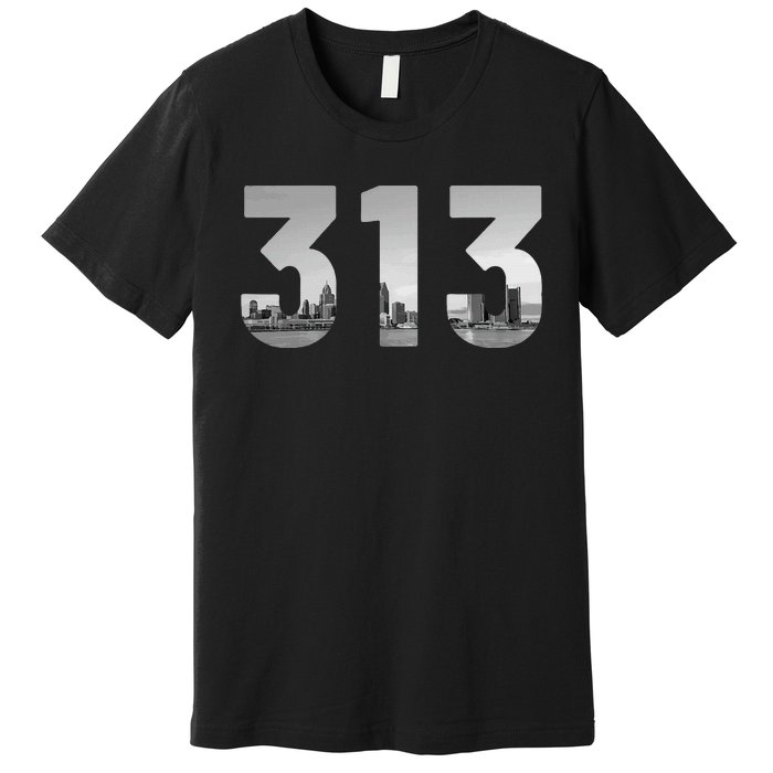 Detroit 313 Area Code Skyline Michigan Vintage Premium T-Shirt