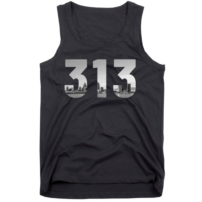 Detroit 313 Area Code Skyline Michigan Vintage Tank Top