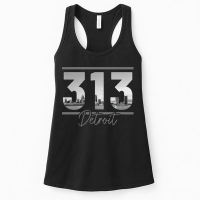 Detroit 313 Area Code Skyline Michigan Vintage Womens Tank Top