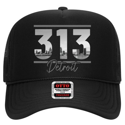 Detroit 313 Area Code Skyline Michigan Vintage Trucker Hat