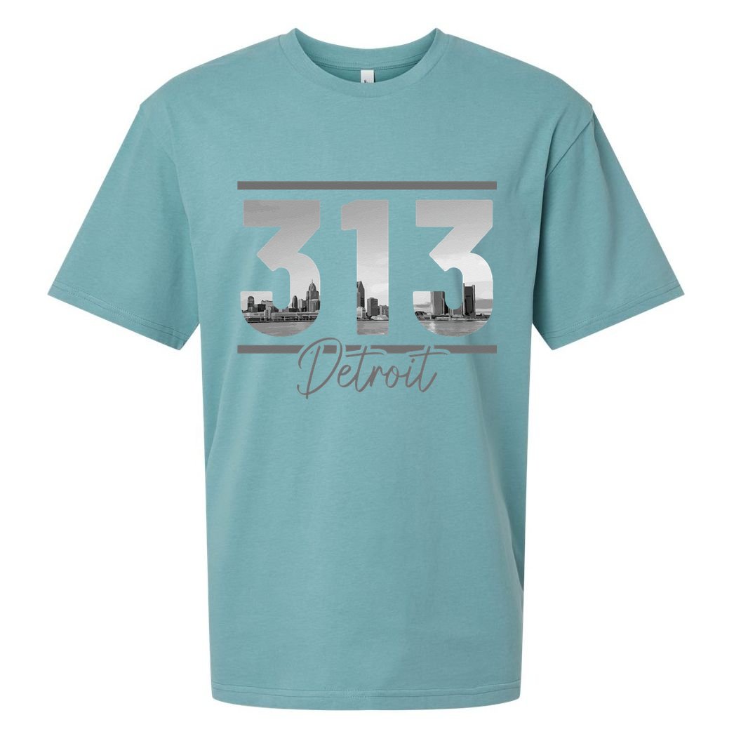 Detroit 313 Area Code Skyline Michigan Vintage Sueded Cloud Jersey T-Shirt
