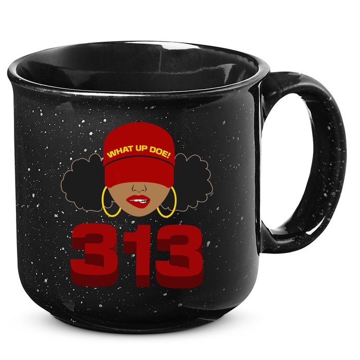 Detroit 313 Area Code What Up Doe Black Woman 15oz Campfire Ceramic Mug