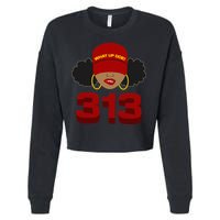 Detroit 313 Area Code What Up Doe Black Woman Cropped Pullover Crew