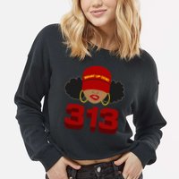 Detroit 313 Area Code What Up Doe Black Woman Cropped Pullover Crew