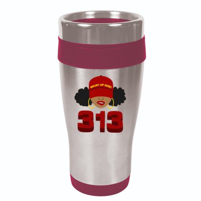 Detroit 313 Area Code What Up Doe Black Woman 16oz Travel Tumbler