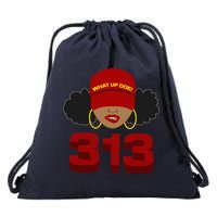 Detroit 313 Area Code What Up Doe Black Woman Drawstring Bag