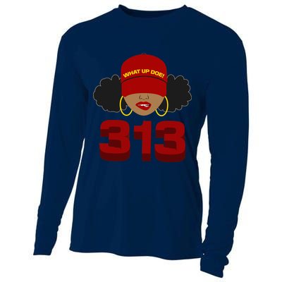 Detroit 313 Area Code What Up Doe Black Woman Cooling Performance Long Sleeve Crew