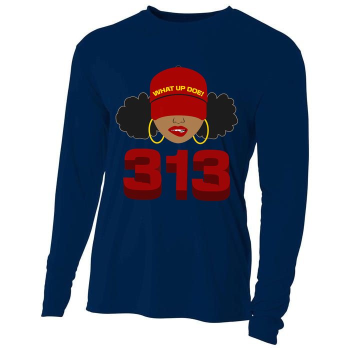 Detroit 313 Area Code What Up Doe Black Woman Cooling Performance Long Sleeve Crew