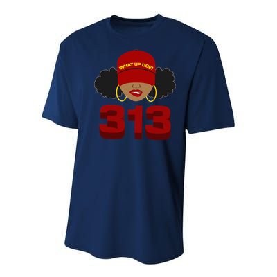 Detroit 313 Area Code What Up Doe Black Woman Youth Performance Sprint T-Shirt