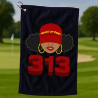 Detroit 313 Area Code What Up Doe Black Woman Golf Towel