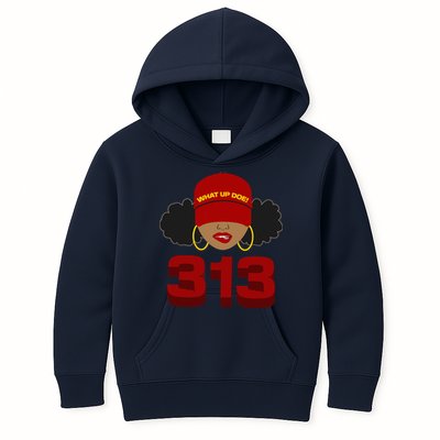 Detroit 313 Area Code What Up Doe Black Woman Kids Hoodie