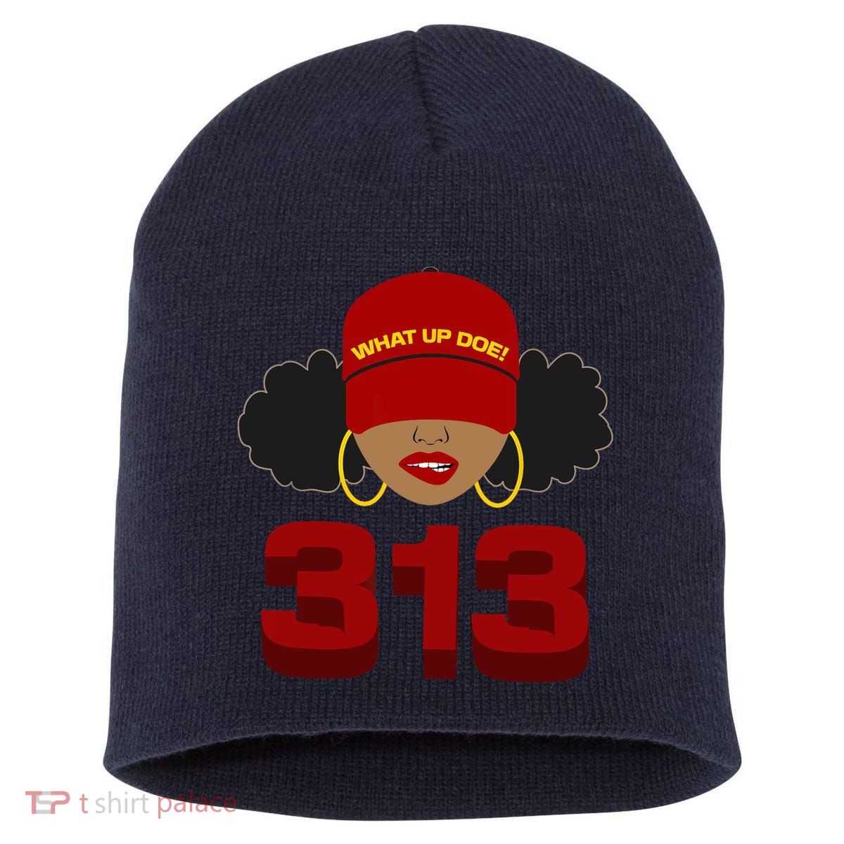 Detroit 313 Area Code What Up Doe Black Woman Short Acrylic Beanie