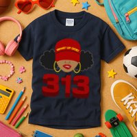 Detroit 313 Area Code What Up Doe Black Woman Kids T-Shirt