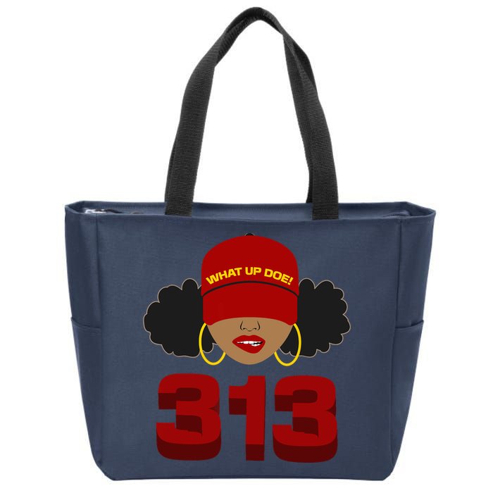 Detroit 313 Area Code What Up Doe Black Woman Zip Tote Bag