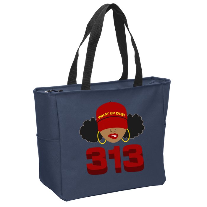 Detroit 313 Area Code What Up Doe Black Woman Zip Tote Bag