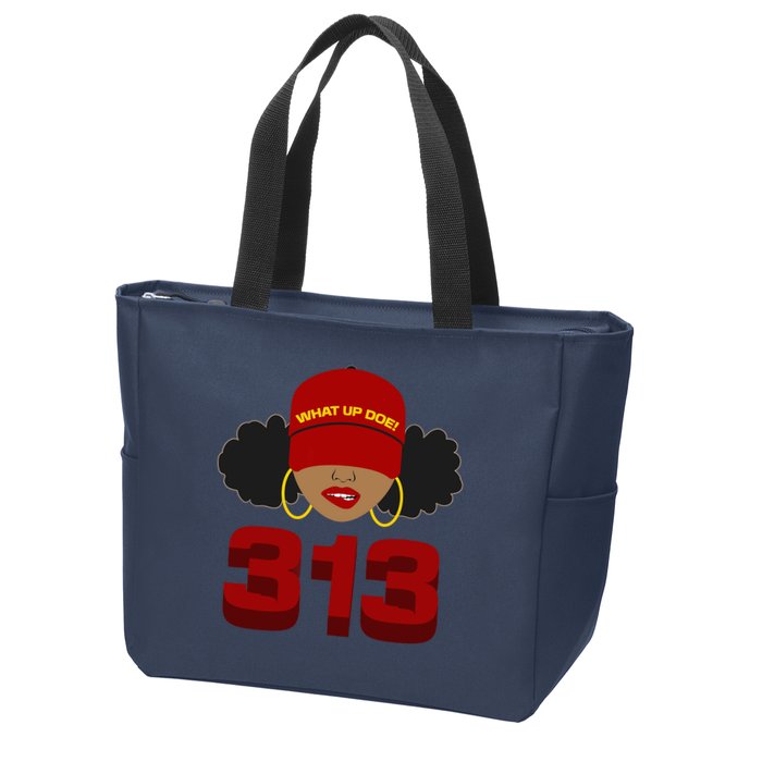 Detroit 313 Area Code What Up Doe Black Woman Zip Tote Bag