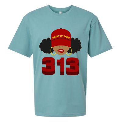 Detroit 313 Area Code What Up Doe Black Woman Sueded Cloud Jersey T-Shirt