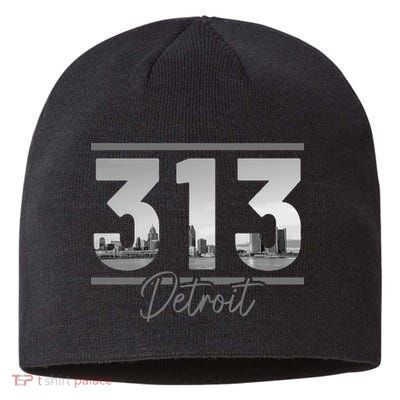 Detroit 313 Area Code Skyline Michigan Vintage Sustainable Beanie