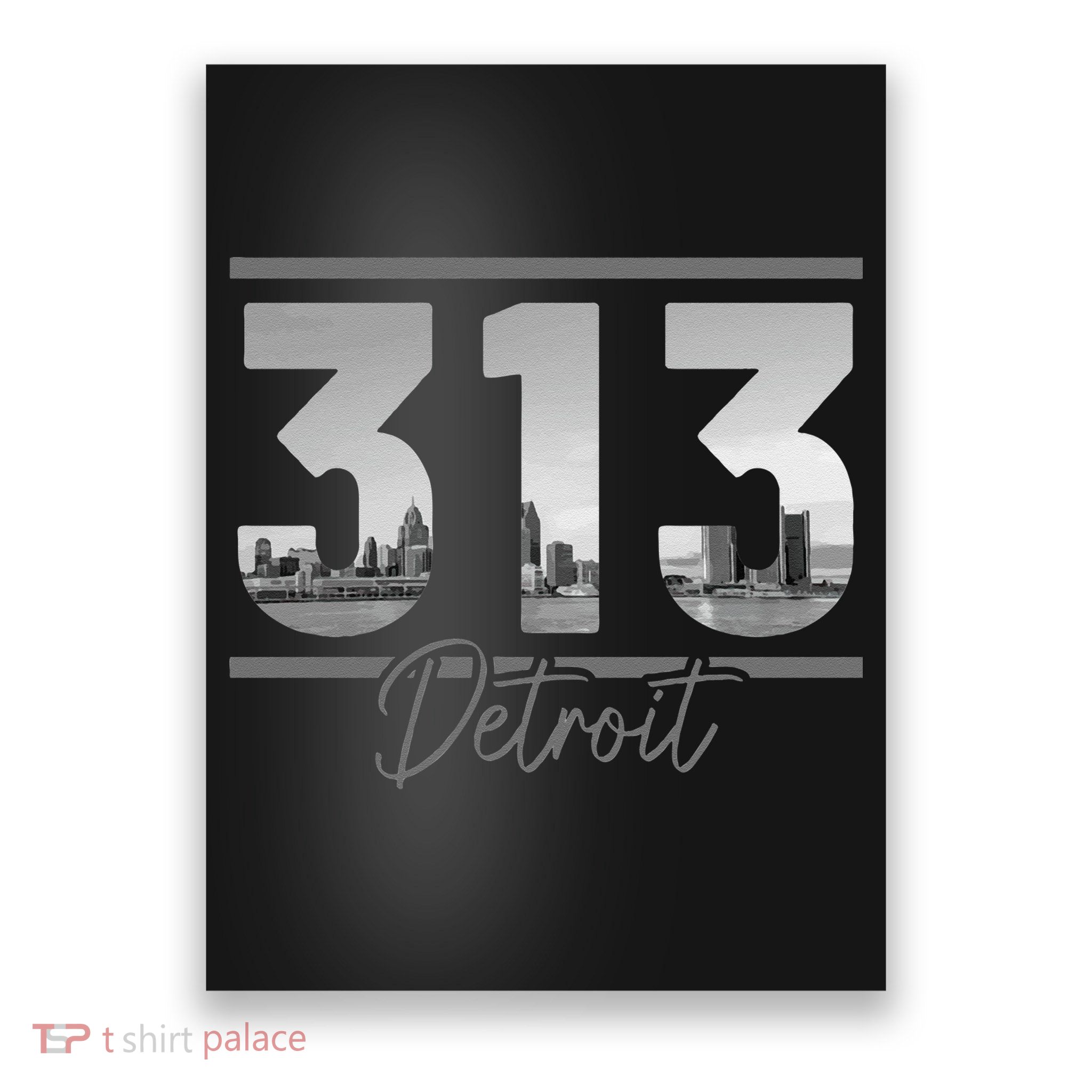 Detroit 313 Area Code Skyline Michigan Vintage Poster