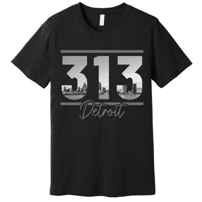 Detroit 313 Area Code Skyline Michigan Vintage Premium T-Shirt