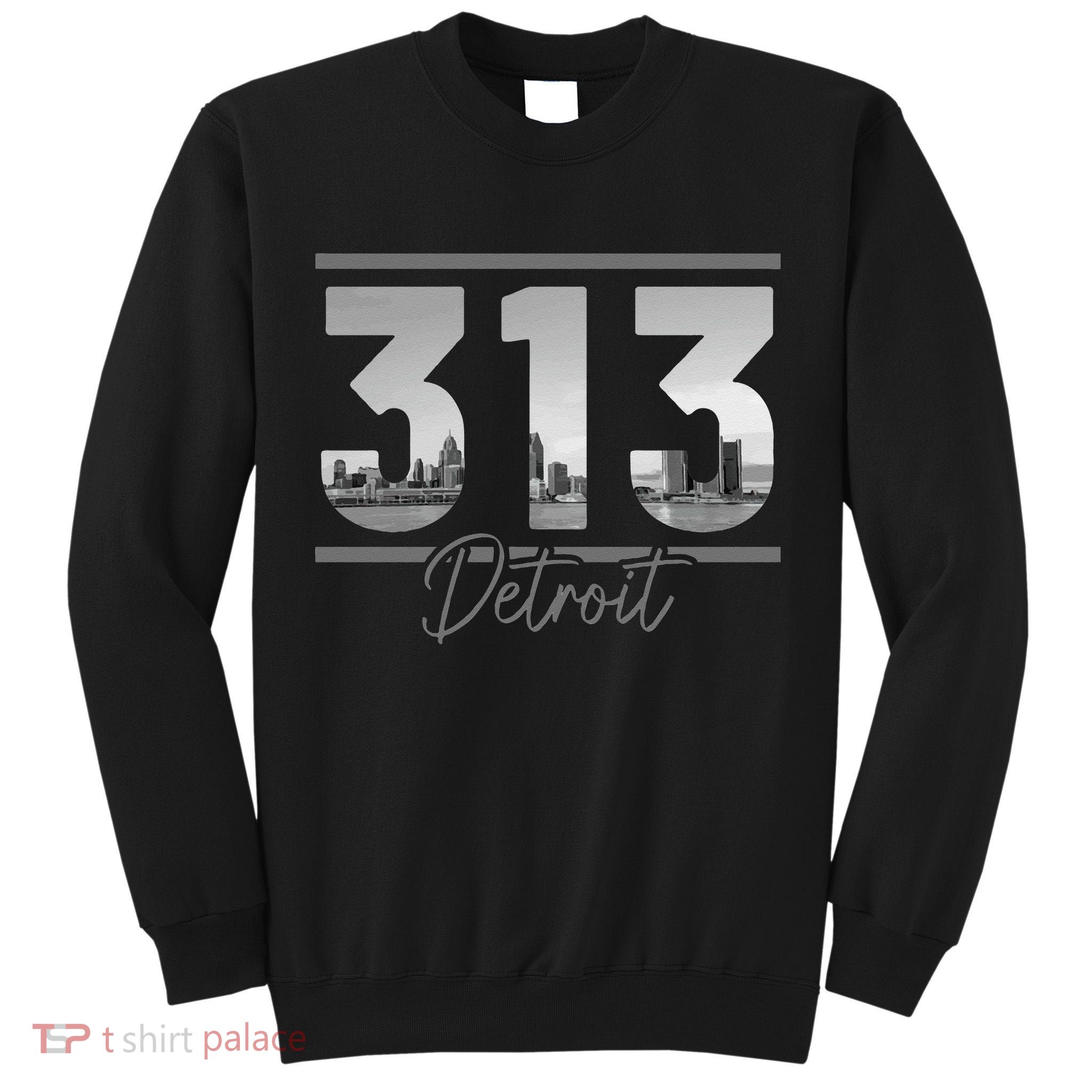 Detroit 313 Area Code Skyline Michigan Vintage Tall Sweatshirt