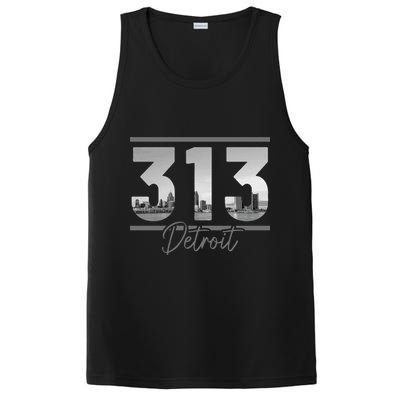 Detroit 313 Area Code Skyline Michigan Vintage PosiCharge Competitor Tank