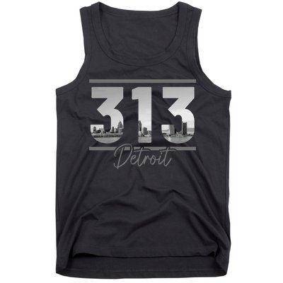 Detroit 313 Area Code Skyline Michigan Vintage Tank Top