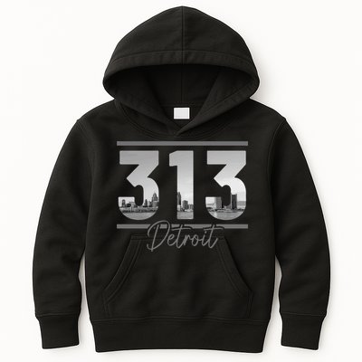 Detroit 313 Area Code Skyline Michigan Vintage Kids Hoodie