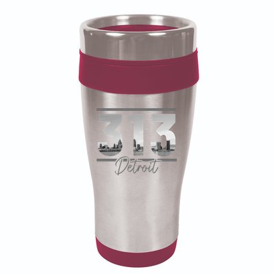 Detroit 313 Area Code Skyline Michigan Vintage 16oz Travel Tumbler