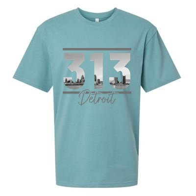 Detroit 313 Area Code Skyline Michigan Vintage Sueded Cloud Jersey T-Shirt