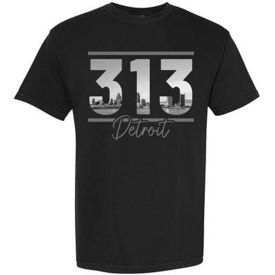 Detroit 313 Area Code Skyline Michigan Vintage Garment-Dyed Heavyweight T-Shirt