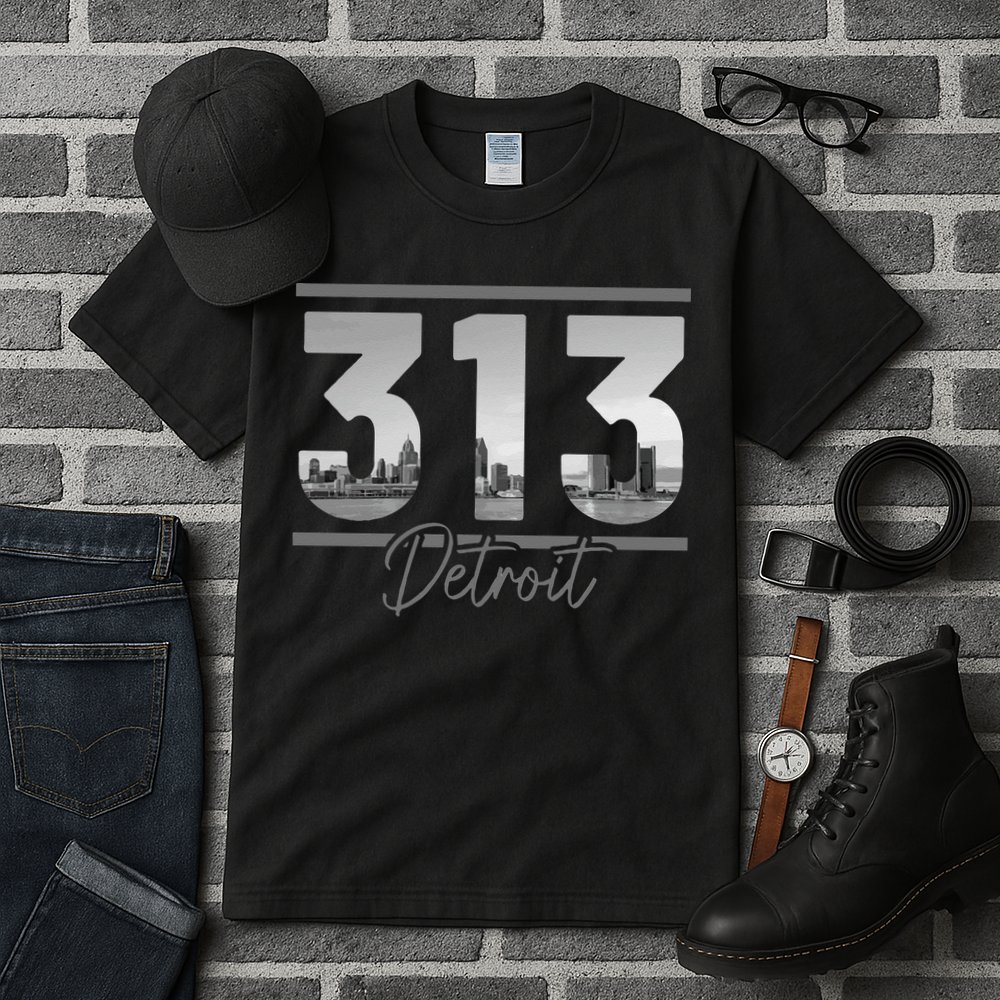 Detroit 313 Area Code Skyline Michigan Vintage Tall T-Shirt