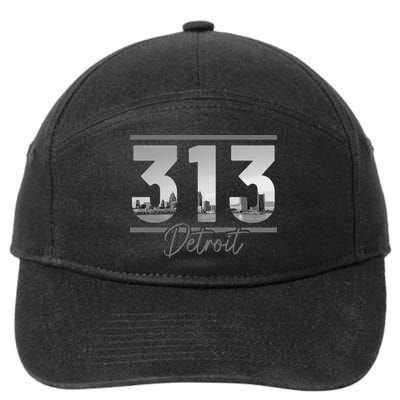 Detroit 313 Area Code Skyline Michigan Vintage 7-Panel Snapback Hat