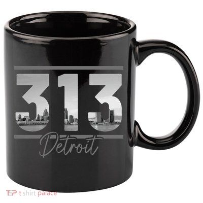 Detroit 313 Area Code Skyline Michigan Vintage 11oz C Handle Ceramic Mug